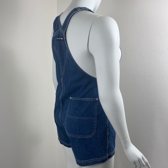 Tommy Women Size L Cotton Denim Shortall Bib Carpenter Short Jean Overalls Y2K - Picture 3 of 13